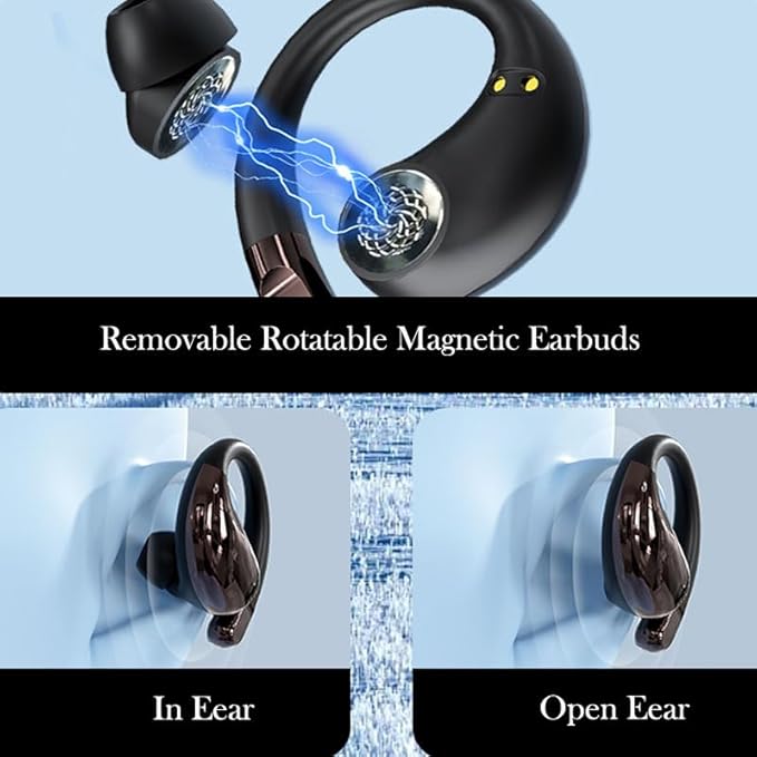 Bluetooth Headphones Wireless Earbuds in Opean/Non-Open Ear Use Earphone with Earhooks for Sport, HiFi Stereo, ENC Mic, About 40Hrs Playback for During Running/Workout, Office Black (Skin)