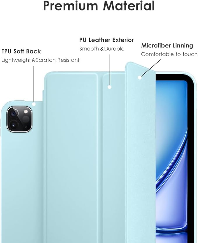 DTTO for iPad Pro 11 Inch 4th/3rd/2nd/1st Generation 2022/2021/2020/2018 Case, Also Fit iPad Air 11-Inch/5th/4th Gen, Slim Lightweight Trifold Stand Soft Back Cover，Auto Sleep/Wake,Ice Blue