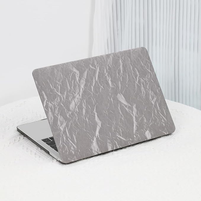DTangLsm for MacBook Pro 13 inch Case 2026-2016 M2 M1 A2338 A2289 A2251 A2159 A1989 A1706, Textured Leather Hard Shell Cover for MacBook Pro 13 Case + Keyboard Cover, Has Logo Cutout, Wrinkled Grey