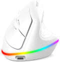 TECKNET RGB Wireless Ergonomic Mouse Rechargeable - USB+Bluetooth Multi-Device LED Vertical Mouse with 11 RGB Backlight Modes, 4800 DPI Adjustable, Ergo Mice for Windows and Mac, White