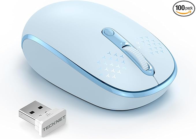 TECKNET Wireless Mouse, 2.4G Quiet Computer Mouse with USB Receiver, 4 Buttons Portable Cordless Mice for Chromebook, Laptop, PC, Mac, 800/1200/1600 DPI - Blue
