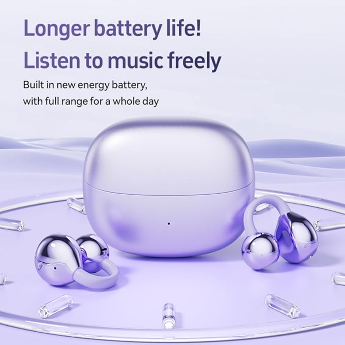 Open Ear Headphones, Wireless Earbuds for Sports Running Gym, 24H Battery, Sweat Proof, BT5.4, Noise Cancelling Mic, Wireless Charging Case for iOS Android (Style 1:Purple)