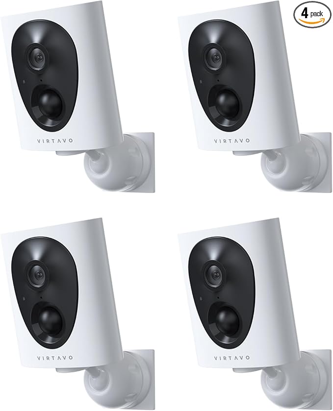 VIRTAVO VistaFlask 2K Security Cameras Wireless Outdoor, Battery Powered, AI Motion Detection, for Home Security, Starlight Lens for Colorful Night Vision, 2-Way Audio, Cloud/SD Storage 4pack