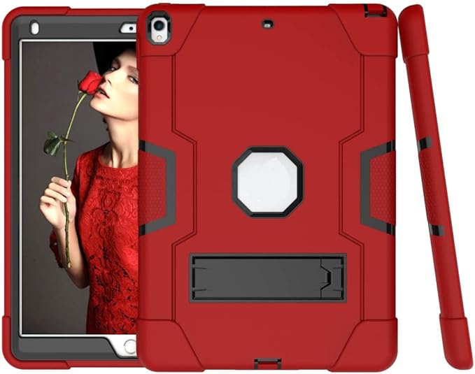Case for iPad Air 3 10.5" 2019,for iPad Pro 10.5 inch 2017 Case,3 in 1 Hybrid [Soft&Hard] Heavy Duty Rugged Stand Shockproof Anti-Slip Anti-Scratch Full-Body Protective Case,Red/Black
