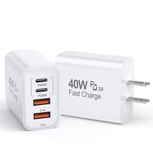 40W iPhone 16 15 Charger Block, 2 Pack USBC Charger Fast Charging Cube, 4Ports USB Type C Wall Charger PD&QC Apple Adapter Multiport Brick Apple Box for iPhone 16/15/14/13/12/11/Pro Max/XS/X, iPad Pro