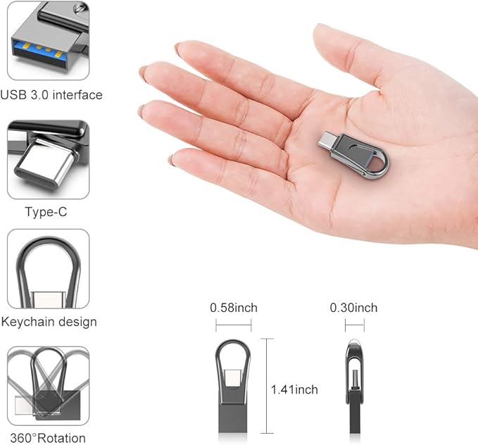 32GB USB C Flash Drive, 2-in-1 OTG USB 3.0 Thumb Drive, Dual USB Memory Stick Pen Drive for Type-C Android Smartphones Tablets and New MacBook Laptop PC PDA Samsung, Black