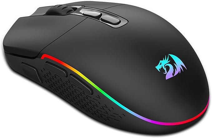 Redragon Wireless Gaming Mouse, Bluetooth/2.4Ghz/USB-C Wired RGB Backlit Gamer Mouse, 24000 DPI, Fully Programmable, Rapid Fire Key, Rechargeable Computer Mouse for Laptop PC Mac, Black