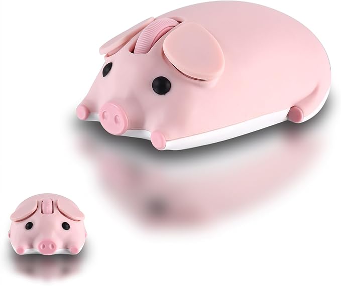 elec Space Cute Pig Design Wireless Mouse Dual Mode Bluetooth & USB Mouse, Silent Operation, Ergonomic, Perfect for Laptops & PCs, Ideal Gift for Animal Lovers and Family (Pink)