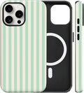 Magnetic for iPhone 14 Pro Case Cute Stripes Phone Case, Shockproof Slim TPU and Hard PC Protective Phone Cover Compatible with MagSafe Designed for Women Girls, Light Green