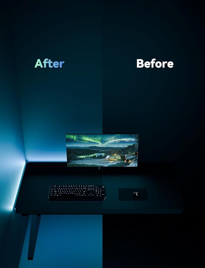 RGB Backlight LED Strip Light for PC & Mac, Sync with Screen Color or Music, Stick to the Edge of Your Desk, for Desk Gaming, USB Port, Software Control, 7.88ft / 2.4m