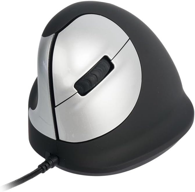 R-Go HE Vertical Ergonomic Mouse, for Left Handed, with Break Software, USB-C/A Wired, Prevents Tennis Elbow/Mouse Arm RSI, Silent Click, 5 Buttons - Compatible Windows/Mac OS, Black/Silver