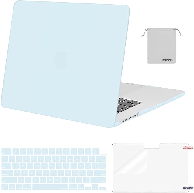 MOSISO Scratch-Resistant Case Compatible with MacBook Air 15 inch M5 2026 M4 2025 M3 M2 2024 2023 A3448 A3241 A3114 A2941, Protective Hard Shell&Keyboard Cover&ScreenFilm&Storage Bag, Cloud Blue