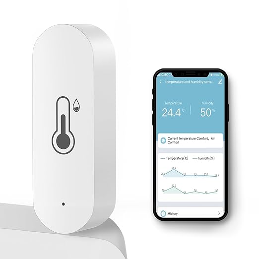 WiFi Temperature Humidity Sensor Smart Hygrometer Thermometer Sensor with APP Remote Monitor and Alert High Precision Indoor Thermometer No Hub Required, Compatible with Alexa Google Assistant