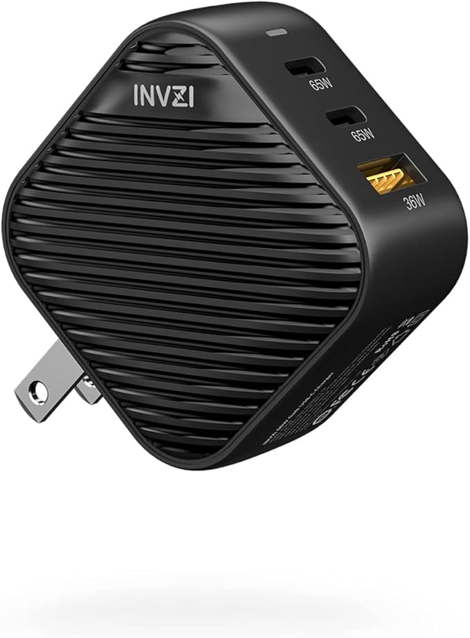 INVZI GaNHub 65W GaN USB C Charger 3-Port, PPS PD Fast Charger Foldable Wall Charger for MacBook Pro/Air, iPad Pro, iPhone 16/15 Pro Max, Galaxy S24/S23, Pixel, Steam Deck and More