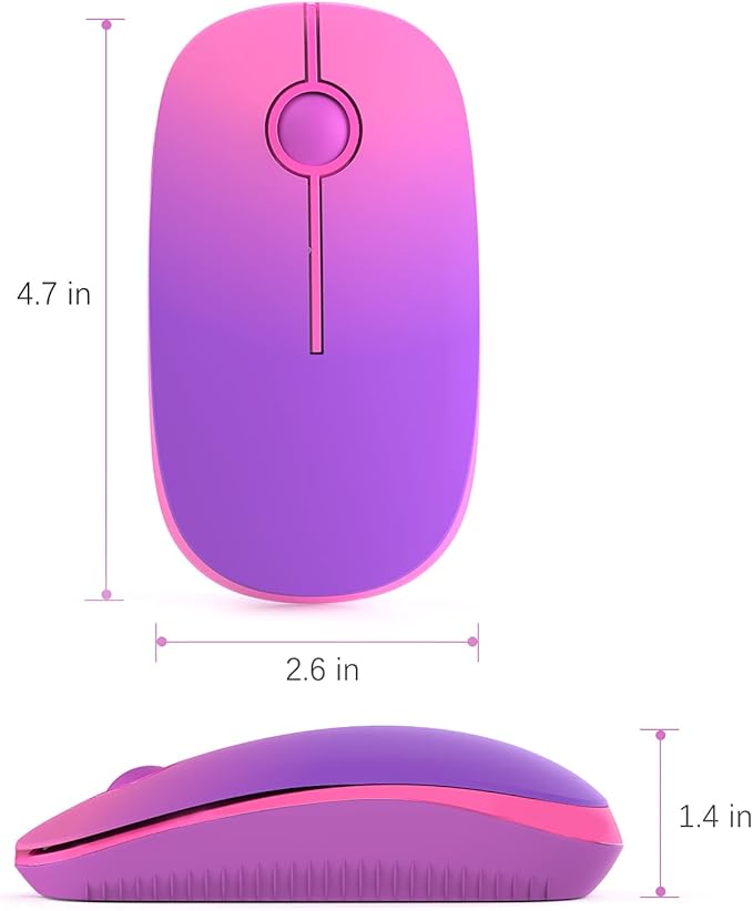 Unipows Wireless Mouse - 2.4G Slim Portable Computer Mouse with Nano Receiver, Less Noise Mobile Optical Mice for Notebook, PC, Laptop, Computer, Mac (Gradient Purple)