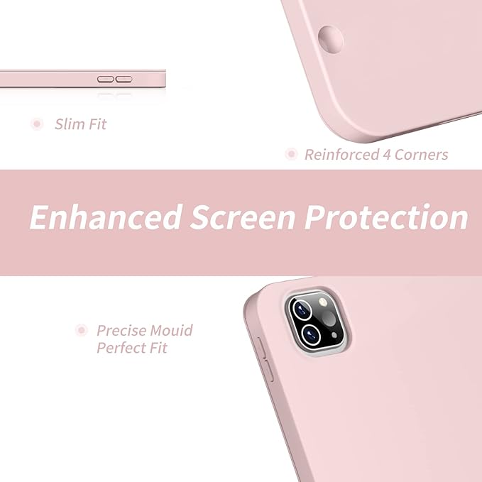 Aoub New iPad Pro 12.9 Case 6th Generation 2022 / 5th Gen 2021/ 4th Gen 2020 with Built-in Pencil Holder, Auto Wake/Sleep, Slim Stand Soft Back Shell Smart Cover for iPad Pro 12.9 Inch, Pink