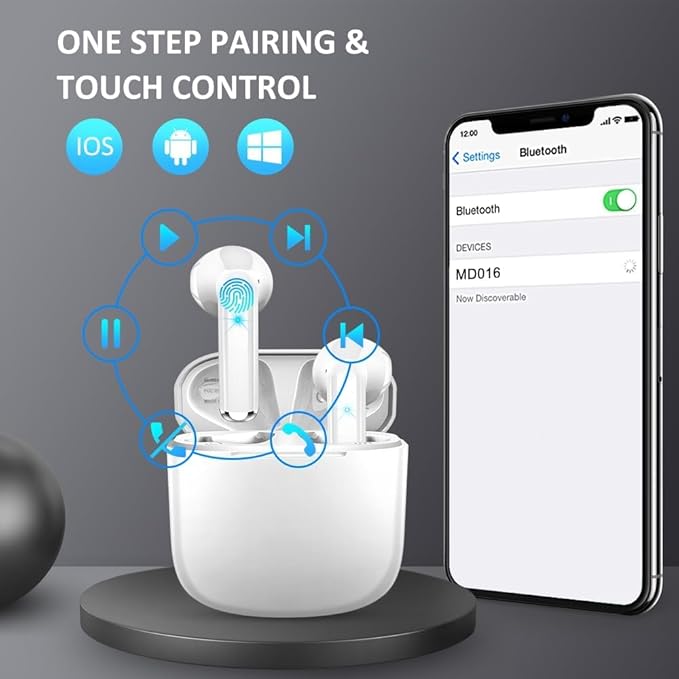 Wireless Earbud, Bluetooth Headphones 5.3 Mini Bluetooth Earbud, Deep Bass Stereo Wireless Earphones in Ear Sport 40H USB-C Charging Case, ENC Noise Cancelling Ear Buds with 4 ENC Mic Dual LED Display