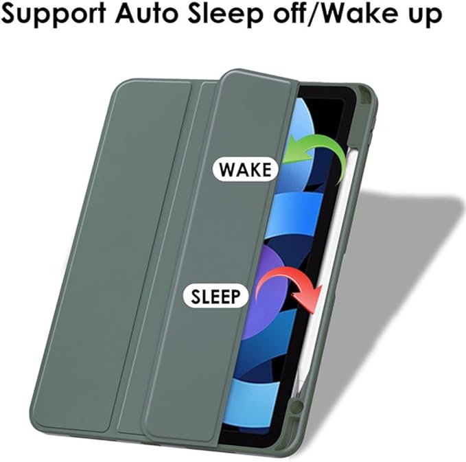 Clear Case for iPad Air 13 Inch (M4 2026/M3 2025/M2 2024)&iPad Pro 12.9 6th/5th/4th/3rd Gen (2018-2022) with Pencil Holder, Magnetic Trifold Smart Stand Cover Auto Wake Sleep (Dark Green)