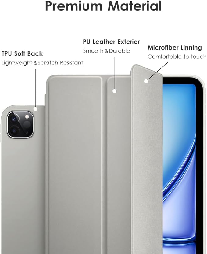 DTTO for iPad Pro 11 Inch 4th/3rd/2nd/1st Generation 2022/2021/2020/2018 Case, Also Fit iPad Air 11-Inch/5th/4th Gen, Slim Lightweight Trifold Stand Soft Back Cover，Auto Sleep/Wake,Silver