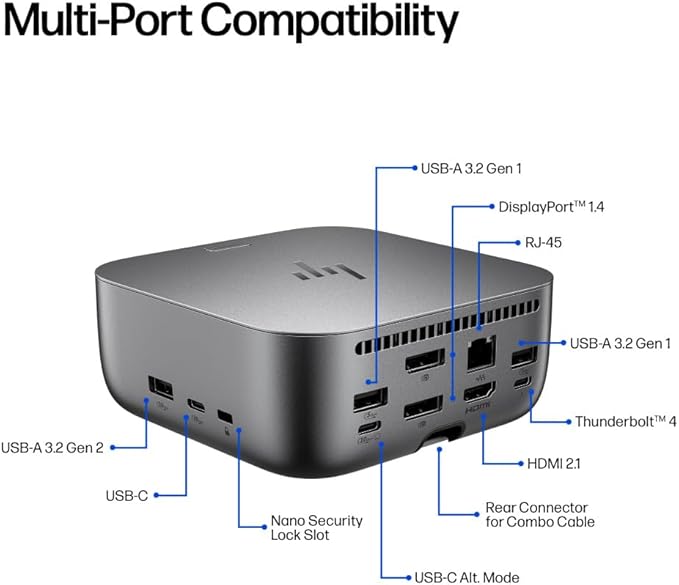HP 180W G6 Thunderbolt 4 Ultra Dock Port Replicator Bundle w/DKZ Hub 9X481UT#ABA (Universal Thunderbolt/USB-C Docking Station, Data Transfers to Any Brand Laptop, Single Cable for Charging)