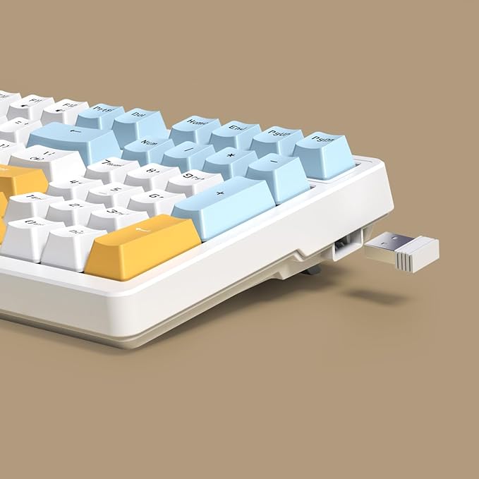 Merdia Wireless Mechanical Keyboard, Triple Mode 2.4G/USB-C/BT Gaming Keyboards 100 Keys Ice-Blue Backlit Brown Switch Keyboard | Rechargeable Mechanical Gaming Keyboards | Ice Blue/W/Y