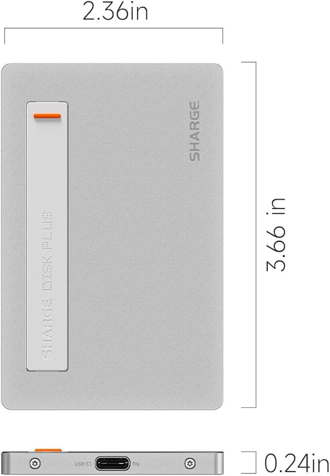 sharge Disk Plus SSD Enclosure 10Gbps M.2 NVMe, 0.24" Ultra Slim Aluminum Enclosure with Built-in Cable USB C 3.2 Gen2 Support Size 2230/2242/2280 M Key SSDs (SSD not Included)