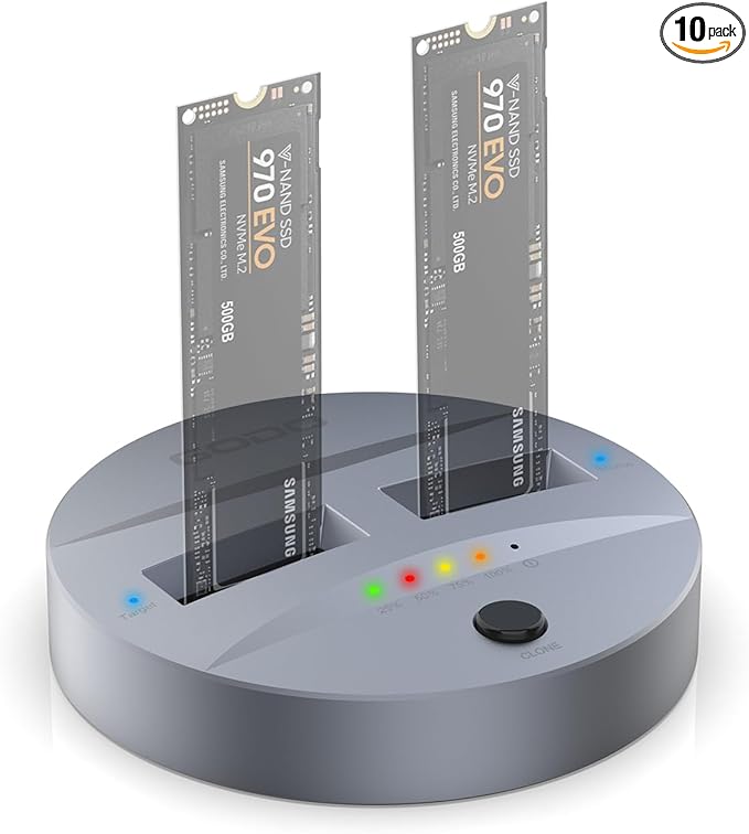 GODO NVMe/SATA M.2 Duplicator Dual-Bay Offline Clone USB C to NVME/SATA Docking Station for M2 SSD M Key and B+M Key Hard Drives Enclosure, Tool Free Aluminum10 Gbps USB3.1 Gen2 Type-C Adaptor