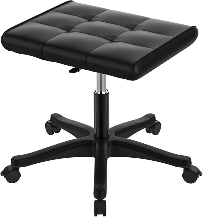 Mobile Footrest, Multi-Use Stool with Lockable Wheels, Under Desk Leg Rest Rolling Chair for Home Office, Adjustable Height Spa Salon Stool, Ottoman Foot Rest
