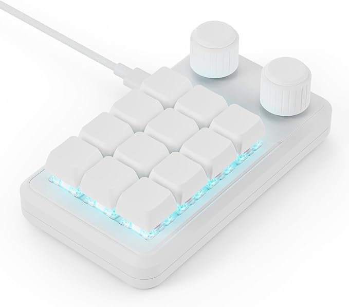 MOSHOU Wired Macro Mechanical Keyboard, 12-Keys Macropad Tactile Keyboard Fully Programmable Knobs Keys OSU Macro Pad Hotswap Keypad with RGB for Game PC Accessories (White)
