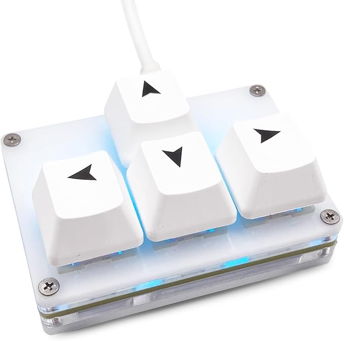 BTXETUEL Mini 4-Key Keyboard WASD Arrow Key Keycaps One-Handed Mechanical Gaming Programmable USB-C Customized Keyboard for Working or Gaming (White, Arrow Keycaps 1)