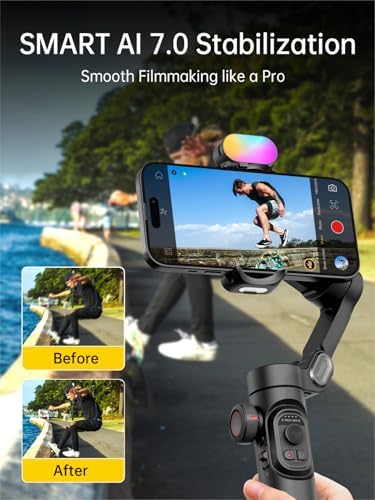Phone Gimbal Stabilizer 3-Axis Smartphone Foldable Handheld Gimbal for iPhone, Portable Hard Case for Camera, Lens & 3-Axis Gimbal, EVA Protective Storage Bag w/Hand Strap, Smart XE & B30