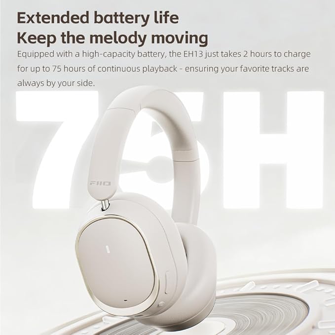 FiiO EH13 Wireless Bluetooth Noise Cancelling Over-Ear Headphones, 42dB Hybrid ANC, 45H Playtime, Foldable Headphones for Travel, Work & Commuting (Black)