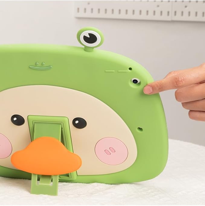 3D Cute Frog Duck Case for iPad 9th/8th/7th 10.2 inch,Kawaii Cartoon Character Frog Duck Soft Silicone Stand Case with Lanyard for Kids Teens Girls Women
