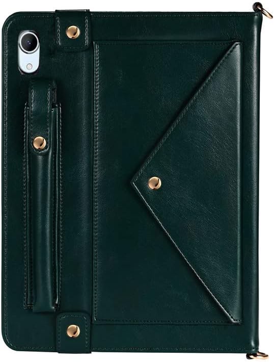 Handbag Case for iPad (A16) 11" 2025 & iPad 10th Gen 10.9", Techcircle Folio Stand PU Leather Crossbody Cover with Pencil Holder+Card Slots Wallet Case w/Shoulder Strap+Hand Strap, Midnight Green