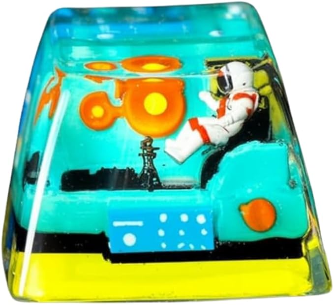 Astronaut Custom Artisan Keycap with Green Spaceship R1 SA Profile Astronauts Keycaps 1U ESC Handmade Gaming Resin Key Cap Cherry MX Switch Compatible Mechanical Keyboard Space Lover Gift