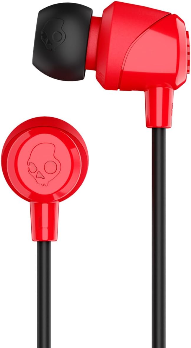 Skullcandy Jib Wired Earbuds with 3.5mm AUX Plug, Noise Isolating Fit, In-Line Microphone Call and Track Control, Convenient for Travel - Red