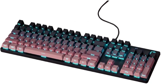 HP Wired Mechanical Gaming Keyboard GK400F, 104 Keys Full Size USB Keyboard, Brown Switches, Ice Blue LED Backlit, Anti-Ghosting, Black & Pink Keycaps, HP Keyboard for PC Gamer