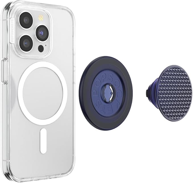 PopSockets Phone Grip for MagSafe, Magnetic Holder, Phone Stand - Alum Triangle Knurled French Navy