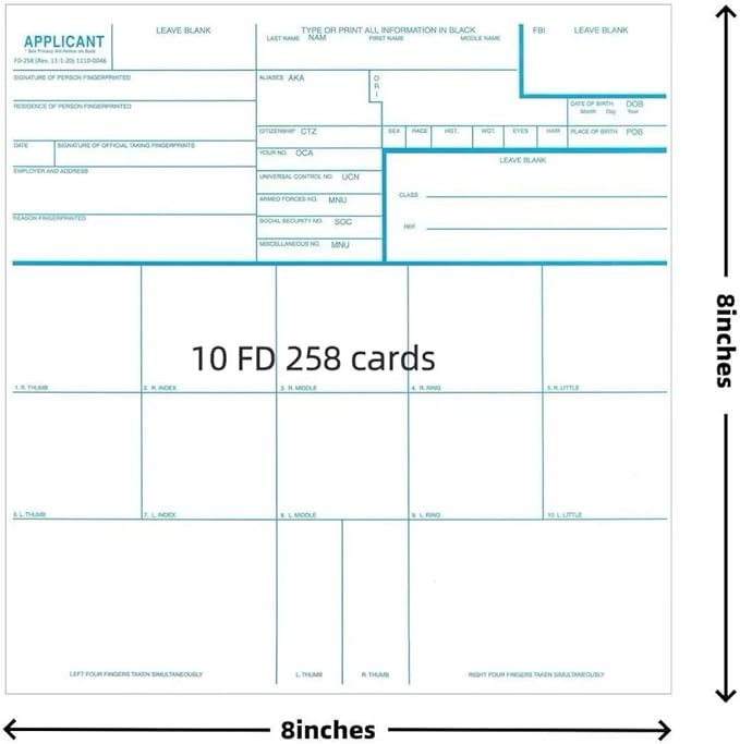 Fingerprint Kit FD-258 Cards, Reusable Ink Pad, 11-1-20 Newest Version-10 Pack