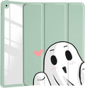 JOYLAND Cute Funny Ghost Pattern Case for iPad 7th/8th/9th Generation, Clear Transparent Acrylic Hard Back Case with Pencil Holder Trifold Stand Tablet Cover for iPad 10.2" 2019/2020/2021