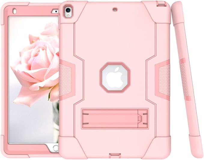 Dteck for iPad Air 3rd Gen (2019) / iPad Pro (2017) Case 10.5", Shockproof Protective Case with Kickstand, Hard Plastic Shell, 3-Layer Protection Drop Proof Sturdy Rugged Tablet Cover (Pink+Rosegold)