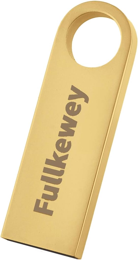 16G/32G/64G/128G Flash Drive, Fullkewey Sleek Metal USB 2.0, Metal Waterproof Compact Pen Drive,Thumb Drive, High Speed Memory Stick for PC Laptop Computer (Gold, 32, GB)