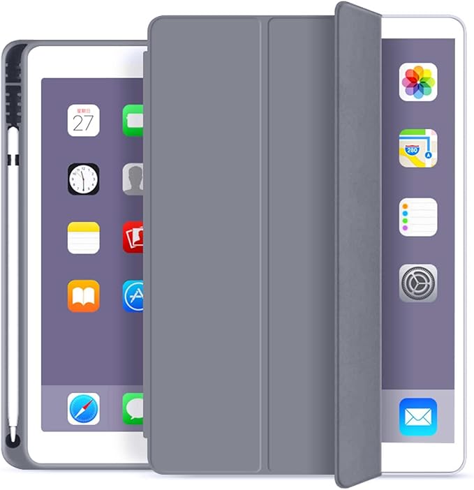 Aoub Case for iPad 9.7 inch 6th/5th Generation Case 2018/2017 with Pencil Holder, Thin Lightweight Smart Stand Cover, Auto Wake/Sleep, Model A1822/A1823/A1893/A1954, Purple Gray