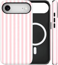 Magnetic for iPhone 17 Air Case Cute Stripes Phone Case, Shockproof Slim TPU and Hard PC Protective Phone Cover Compatible with MagSafe Designed for Women Girls, Pink and White