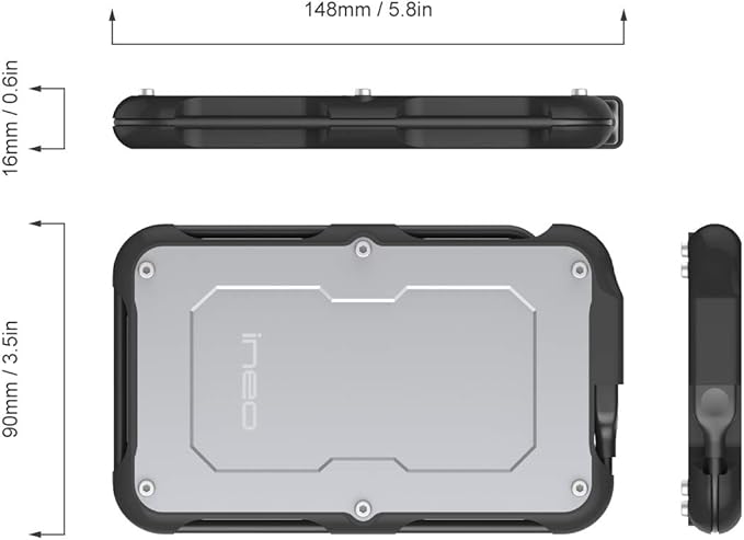 ineo 2.5" USB 3.1 Gen 2 Type-C Rugged Waterproof & Shockproof External Hard Drive Enclosure for 9.5mm & 7mm SATA HDD/SSD [C2580]