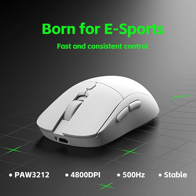Wireless Gaming Mouse, Optical Tri-Mode RGB Mouse with 2.4G USB Receiver, 6-Level 4800 DPI, Ergonomic Gamer Mouse, 6 Macro Buttons, Rechargeable Bluetooth Mouse for Laptop, PC, Mac