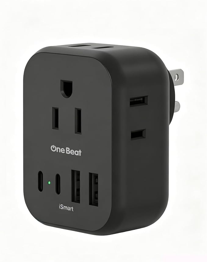 Travel Cruise Ship Essentials, Multi Plug Wall Outlet Extender with 4 Outlets 4 USB (2 USB-C), Cruise Approved Power Strip Non Surge Protector, USB Wall Charger, Small USB Outlet Plug Adapter, Black