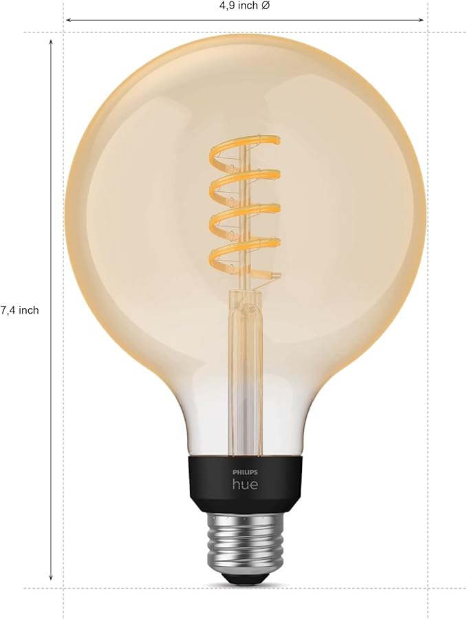 Philips Hue Smart 60W G40 Filament LED Bulb - White Ambiance Warm-to-Cool White Light - 4 Pack - 550LM - E26 - Indoor - Control with Hue App - Works with Alexa, Google Assistant and Apple Homekit