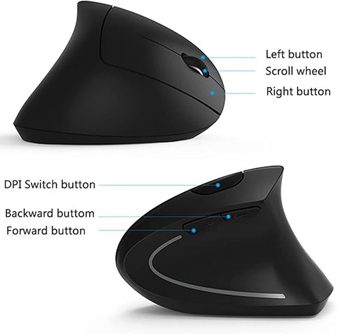 Ergonomic Mouse, High Precision Vertical Wireless Mouse, Rechargeable 2.4GHz Optical Vertical Mice, 3 Adjustable DPI 800/1200/1600 DPI, for Laptop, PC, Computer etc, Specially for Right-handers