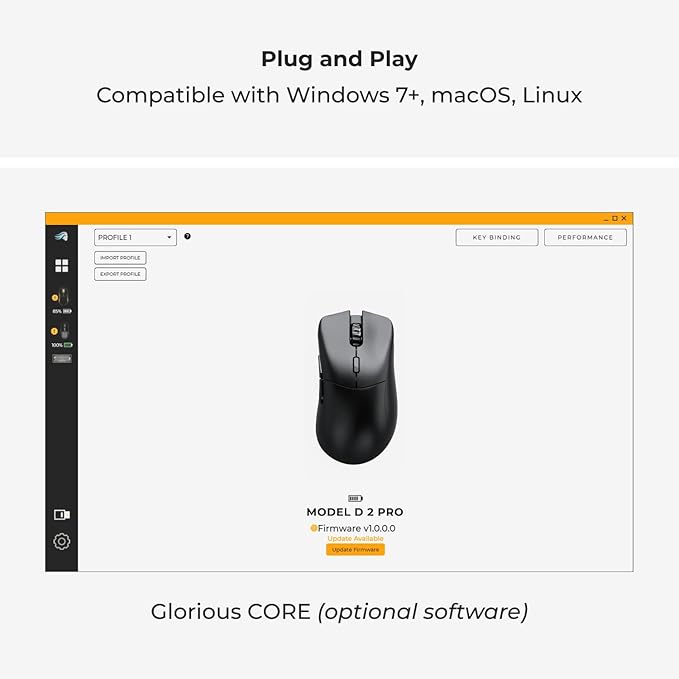 GLORIOUS Gaming Model D 2 PRO Wireless Gaming Mouse - 2.4GHz Wireless 1ms delay, 100M clicks, 60g Ultralight, Long Battery Life, 26K DPI BAMF 2.0 Sensor, Ergonomic, 6 Buttons, PTFE Feet